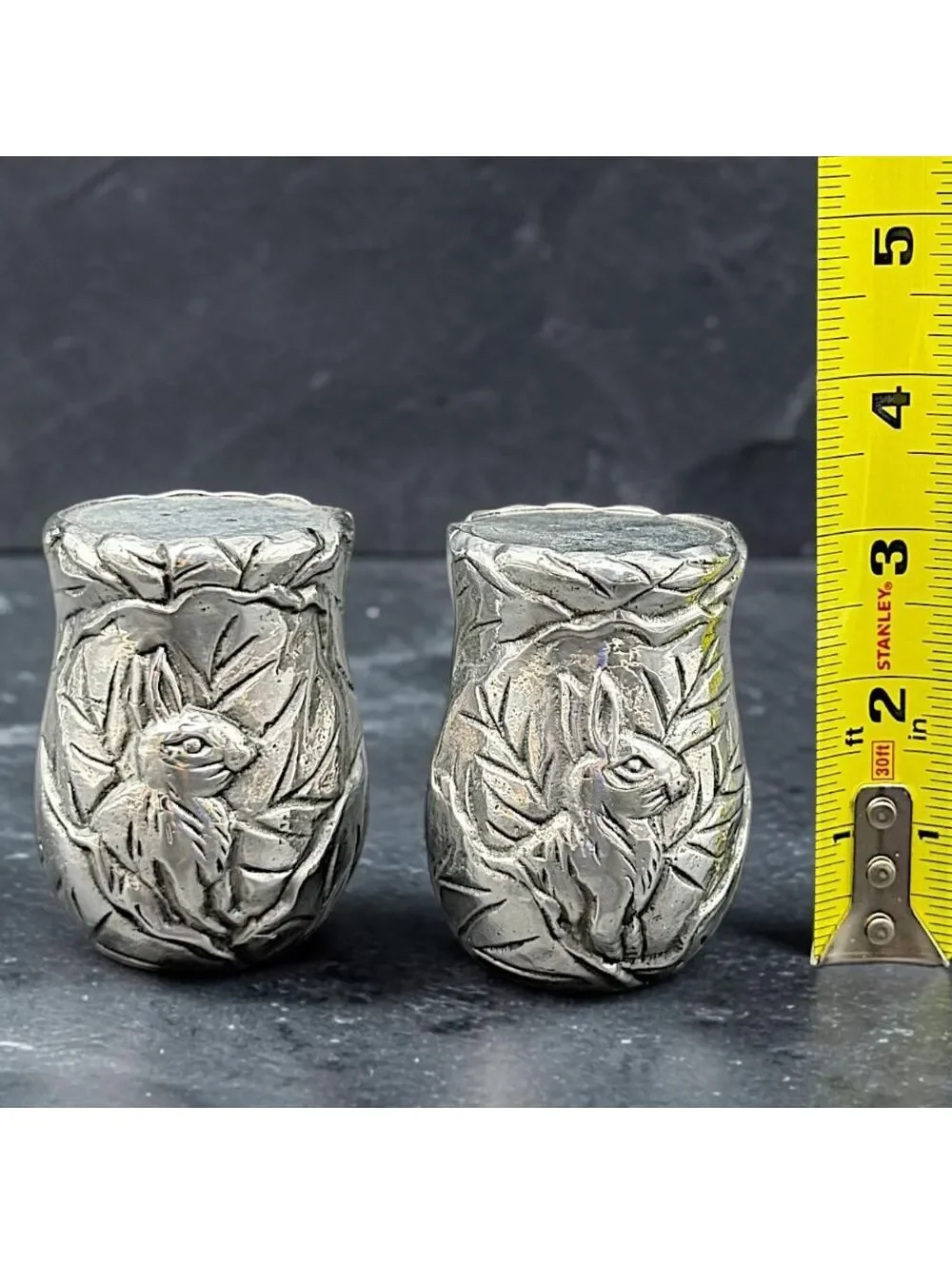 Vintage CRK 1991 Rabbit Salt & Pepper Shakers Silver Tone Bunny Pair